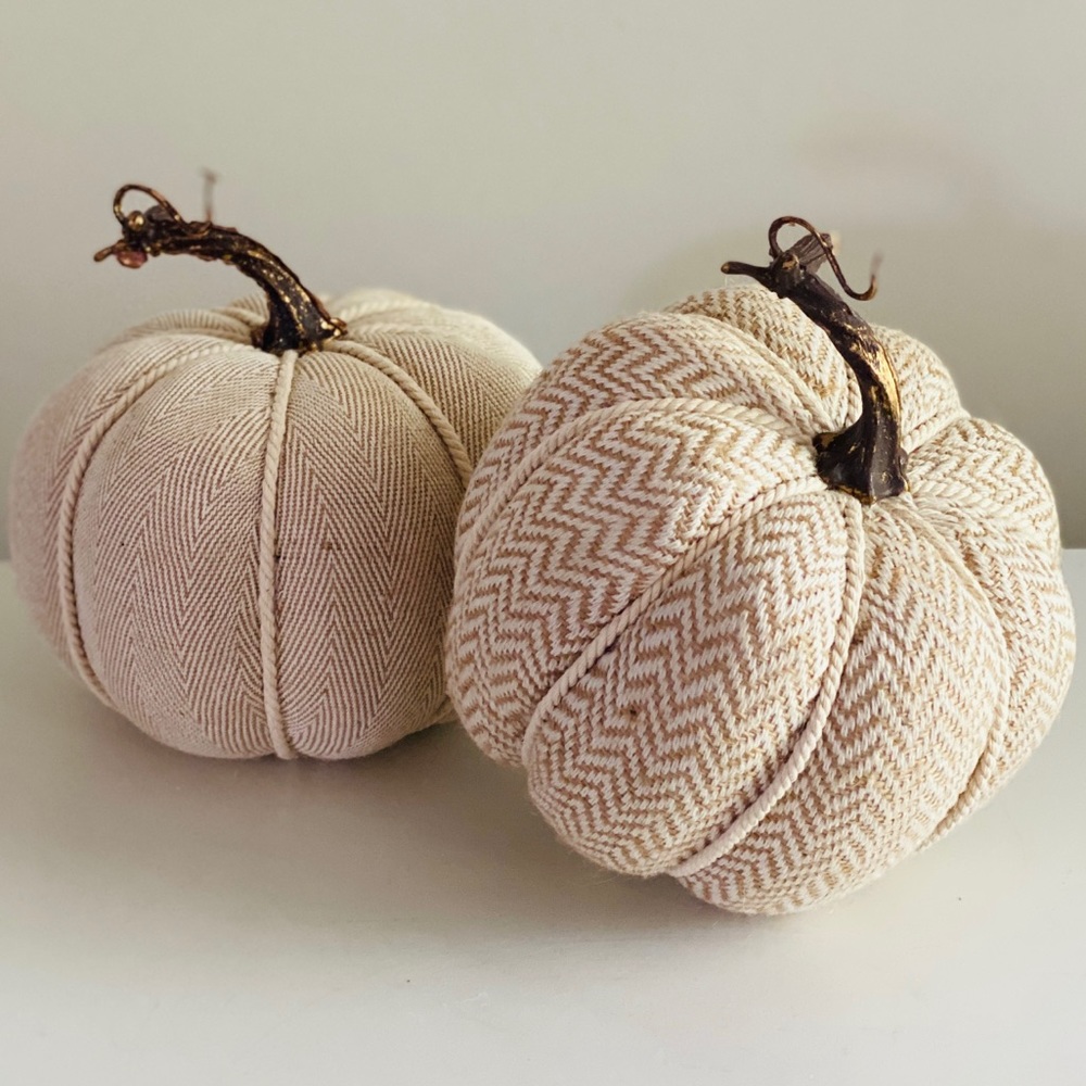 Fall farmhouse home decor neutral fabric pumpkins
